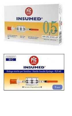 pikdare diagnostica siringa per insulina pic insumed 05 ml 100 ui ago gauge 30 lunghezza 8 mm senza spazio morto 3 sacchetti da 10 pezzi pic ean 8058090005360
