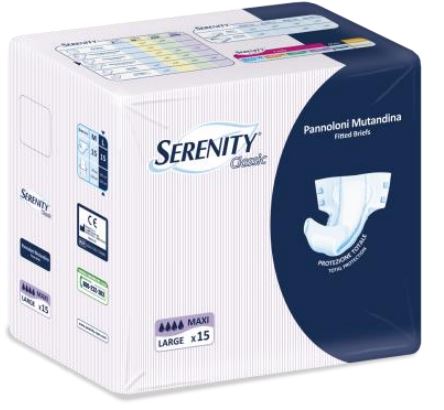 serenity pannolone per incontinenza a mutandina serenity classic formato maxi taglia large 15 pezzi serenity ean 8003670228929