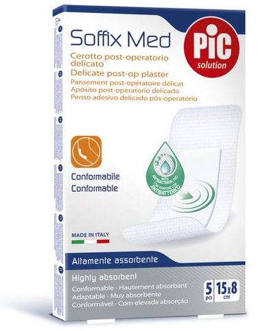 pikdare cerotto pic soffix med in tnt con tampone centrale assorbente sterile monouso 15x8 cm antibatterico 5 pezzi pic ean 8058090003465