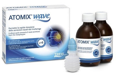 tred atomix wave dispositivo per igiene rinofaringea atomix soluzione salina 250 ml 2 pezzi terminale nasale erogatore a soffietto tred ean 8388765624481