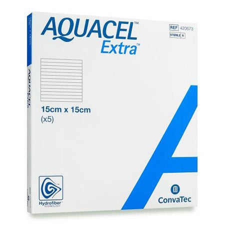 convatec medicazioni medicazione in tecnologia hydrofiber in carbossimetilcellulosa sodica e cellulosa rigenerata aquacel extra 15x15 cm 5 pezzi convatec italia ean 0768455125654