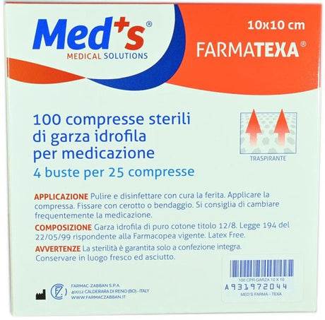 farmac zabban garza compressa idrofila meds farmatexa 28 10x10cm 100 pezzi meds ean 8000246004314