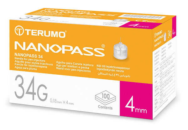 terumo diagn ago per penna da insulina nanopass 34 gauge lunghezza 4 mm 100 pezzi terumo ean 4987350712127