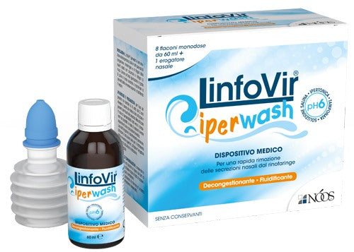 noos linfovir iperwash soluzione salina ipertonica tamponata 8 flaconi da 60 ml 1 erogatore nasale noos ean 8052107200137