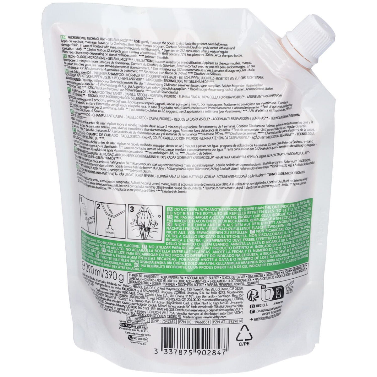Dercos Technique Shampoo Anti Forfora Ds Secchi Refill 390 Ml Vichy