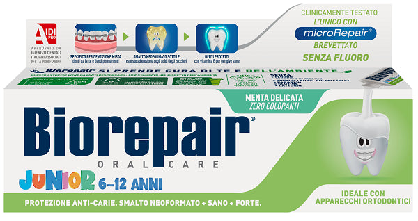 euritalia biorepair oral care junior 6 12 anni dentifricio protezione anti carie smalto neoformato alla menta delicata 75 ml biorepair ean 8017331097311