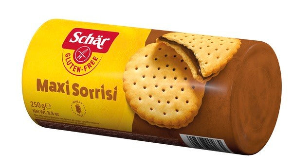 schar due schar maxi sorrisi biscotti con crema al cacao 250 g schar ean 8008698004630