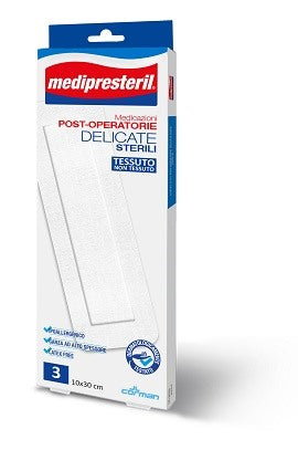 corman medicazione post operatoria medipreseteril delicata tnt 10x30cm 3 pezzi medi presteril ean 8016867007115
