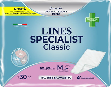 fater adult traversa assorbente lines specialist classic misura 60x90 cm 30 pezzi lines ean 8001480057227