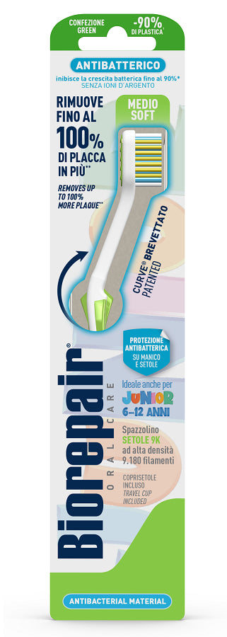 euritalia biorepair oral care spazzolino antibatterico junior 6 12 anni piu comfort setole medio soft biorepair ean 8017331060155