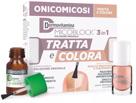 pasquali dermovitamina dermovitamina micoblock 3 in 1 tratta e colora soluzione ungueale 7 ml smalto idratante traspirante 5 ml dermovitamina ean 8032738385359
