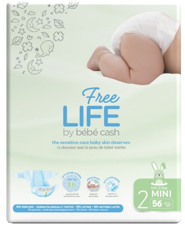 serenity freelife by bebecash pannolino mini taglia 2 3 6 kg girovita 30 48 cm 56 pezzi ean 5411416057130