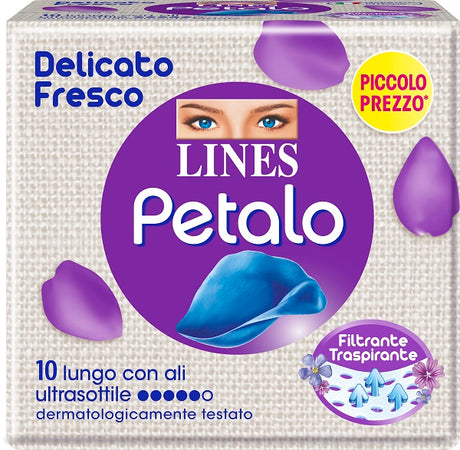 fater femcare lines petalo blu assorbente lungo con ali 10 pezzi lines ean 8001480401488