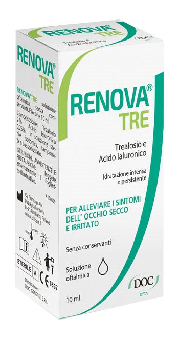 doc oftalmici renova tre collirio a base di trealosio e acido ialuronico 10 ml senza conservanti renova