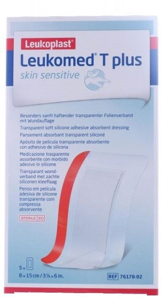 bsn medical leukomed t plus skin sensitive medicazione post operatoria trasparente impermeabile con massa adesiva al silicone 8x15cm 5 pezzi leukomed ean 4042809669541