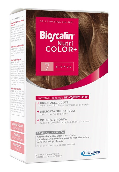 giuliani bioscalin nutricolor plus 7 biondo crema colorante 40 ml rivelatore crema 60 ml shampoo 12 ml trattamento finale balsamo 12 ml bioscalin