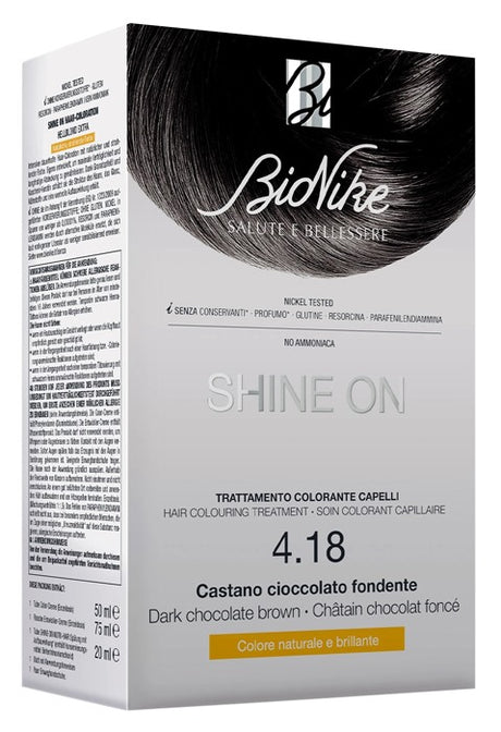 icim bionike shine on castano cioccolato fondente 418 flacone 75 ml tubo 50 ml bionike ean 8029041169219