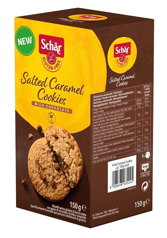 dr schar schaer schar salted caramel cookies con gocce di cioccolato al latte e caramello 150 g schar ean 8008698035245