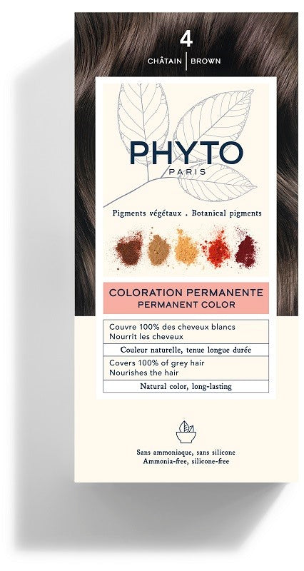 phyto lierac color kit 4 castano latte rivelatore 50 ml crema colorante 50 ml maschera protettiva colore 12 ml guanti phyto ean 3338221002549