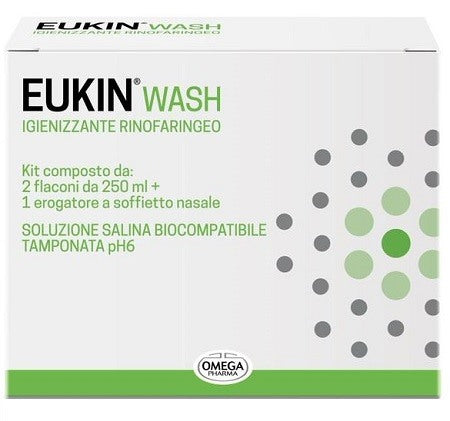 omega pharma eukin wash igienizzante rinofaringeo kit 2 flaconi da 250 ml erogatore a soffietto nasale omega pharma ean 8055162530027