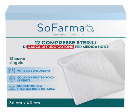 sofarmapiu garza compressa in cotone 36x40 cm 12 pezzi sofarmapiu sofarmapiu ean 8000246053251