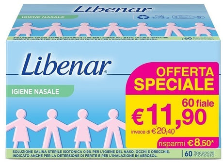 perrigo italia soluzione salina isotonica 09 libenar per igiene nasale 60 flaconcini monouso x 5 ml ean 5400951991450