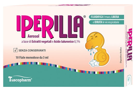 tuscopharm srl aerosol iperilla 10 fiale monodose da 3 ml a base di estratti vegetali e acido ialuronico 01 ean 8054085121572