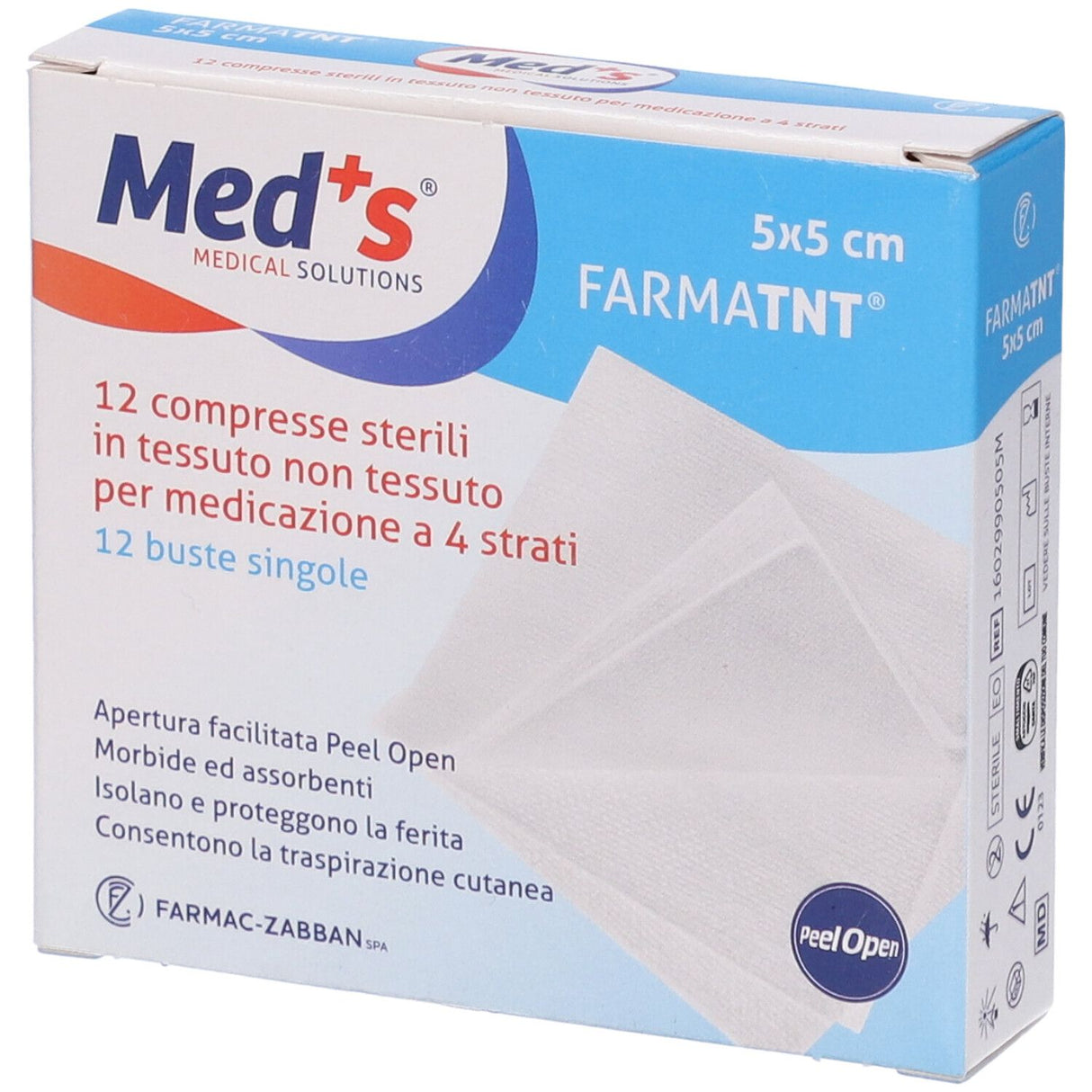 Garza Compressa Meds Tessuto Non Tessuto Peel Open 5x5cm 12 Pezzi Meds