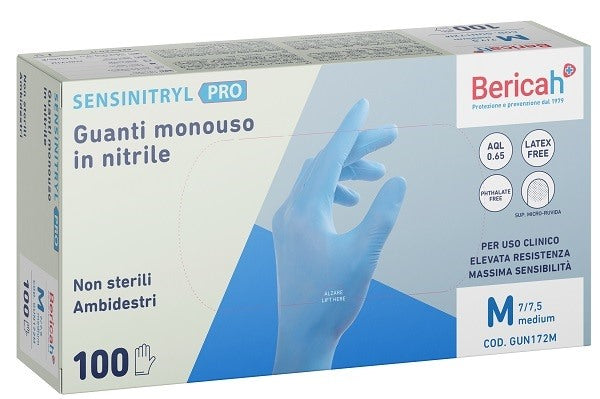 bericah spa guanto monouso sensinitryl pro in nitrile medium 100 pezzi bericah ean 8024151814509