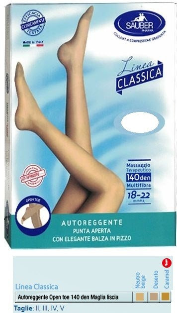 desa pharma sauber autoreggente open toe maglia liscia 140 den colore neutro beige taglia 4 linea classica sauber ean 8005520604600
