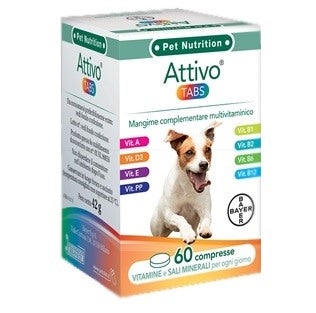 elanco bayer vet attivo tabs astuccio da 60 compresse altamente appetibili attivo tabs ean 8000560780871
