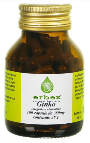 erbex ginkgo biloba 100 capsule 380 mg erbex ean 8013710023162