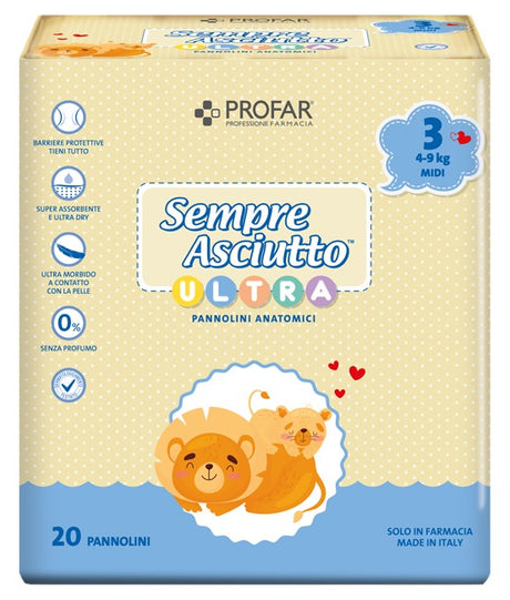 federfarma co pannolini profar sempre asciutto ultra midi 49 kg 20 pezzi profar
