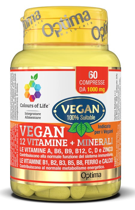 optima naturals colours of life vegan 12 vitamine 3 minerali 60 compresse colours of life ean 8052432433026