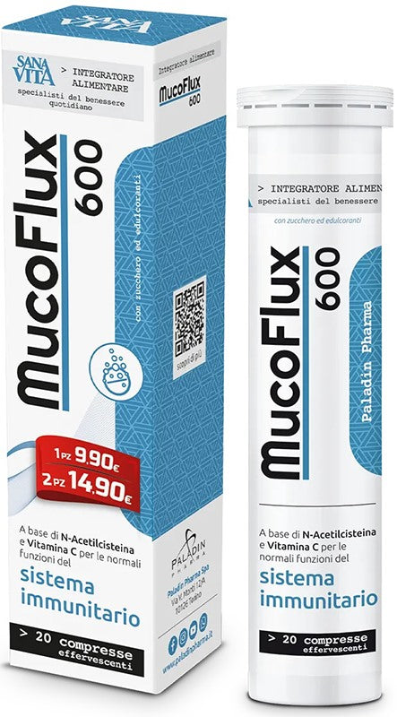 paladin pharma spa sanavita mucoflux 600 20 capsule effervescenti santanna ean 8052049550291