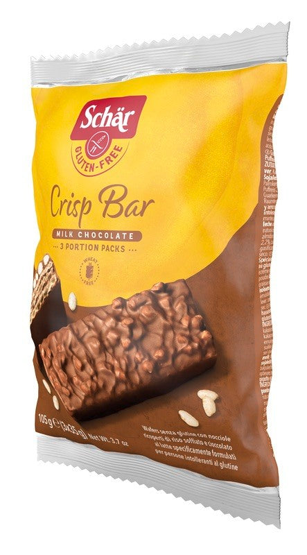 schar uno schar crisp bar wafers con nocciole ricoperti di riso soffiato e cioccolato al latte 3 porzioni da 35 g schar ean 8008698013069