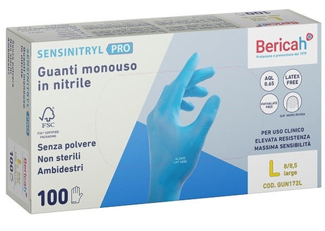bericah guanto monouso sensinitryl pro in nitrile large 100 pezzi bericah ean 8024151814516