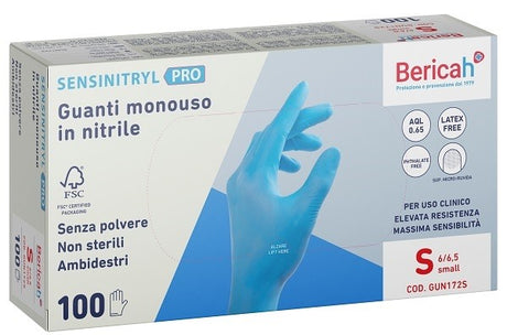 bericah guanto monouso sensinitryl pro in nitrile small 100 pezzi bericah ean 8024151814493