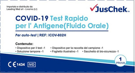 dispositivi anti covid test antigenico rapido covid 19 juschek autodiagnostico determinazione qualitativa antigeni sars cov 2 in campioni salivari mediante immunocromatografia ean 6970277517850