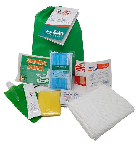 farvisan kit del turista pellegrino contenente 1 borraccia pieghevolespazzolino dentidentifricio10 mascherine chir10 fogli copriwater1 ponchoset medicazione garze cerotti farvisan