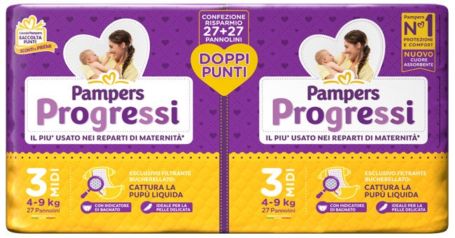 fater babycare pampers progressi pannolino midi pacco doppio 54 pezzi pampers ean 8001480307131