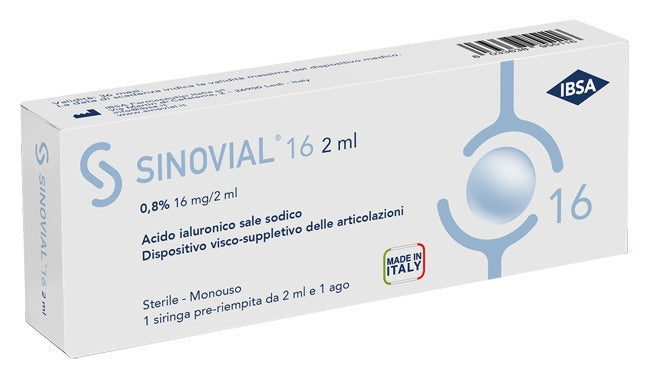 ibsa farmaceutici italia siringa intra articolare sinovial 16 acido ialuronico sale sodico 08 16mg2ml 2ml ago 21 gauge sinovial ean 8033638953310