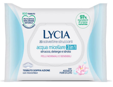 sodalco lycia salviettine struccanti acqua micellare 3 in 1 20 pezzi lycia ean 8002340014794