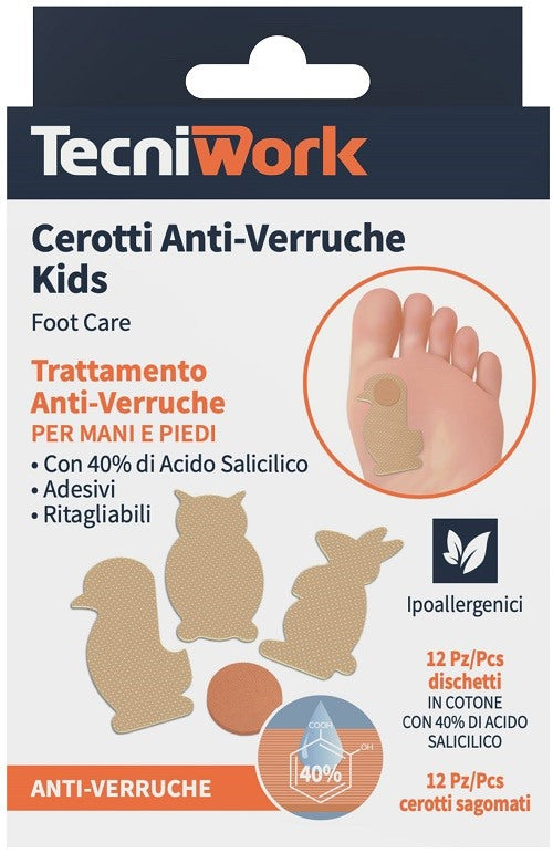 tecniwork cerotto anti verruche bimbi 12 pezzi 12 fixing animiali terra colore beige tecniwork ean 8023568279611